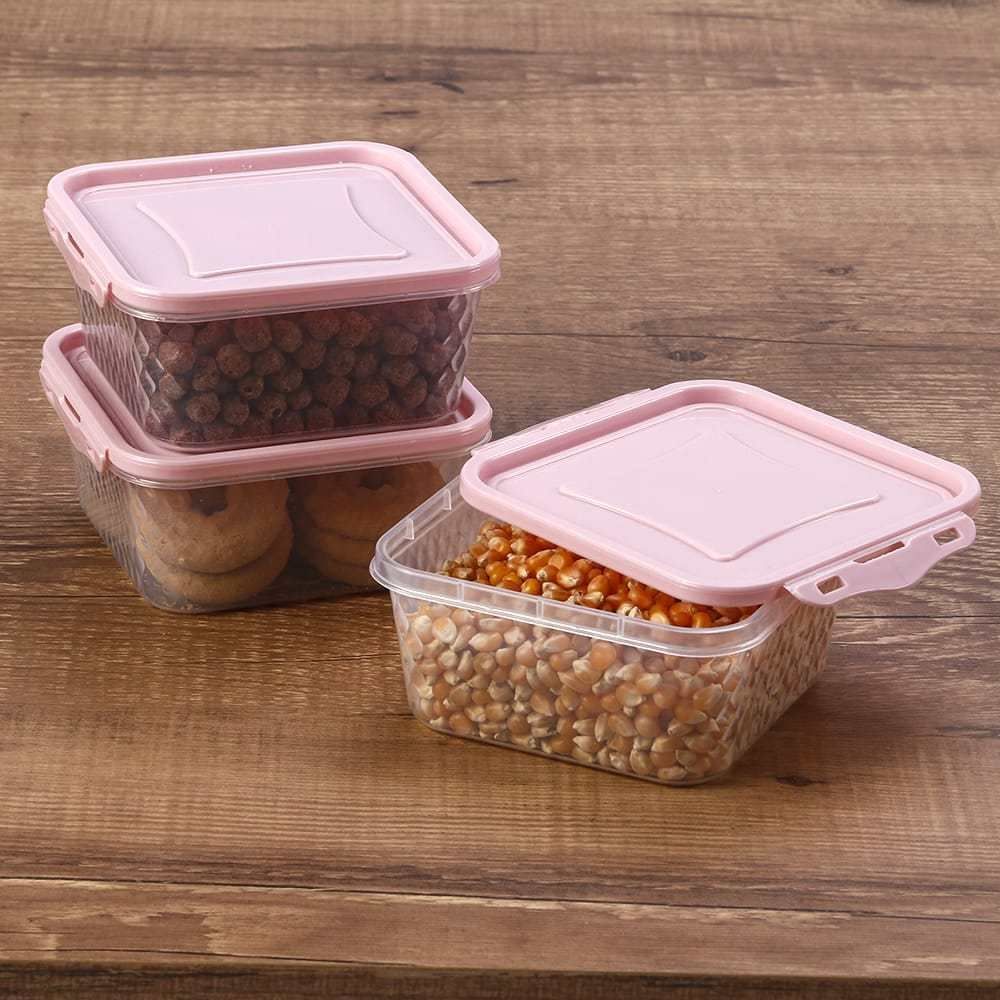 Jogo de Potes Quadrados com Trava Cristal Plasvale 550Ml - 3 Peças