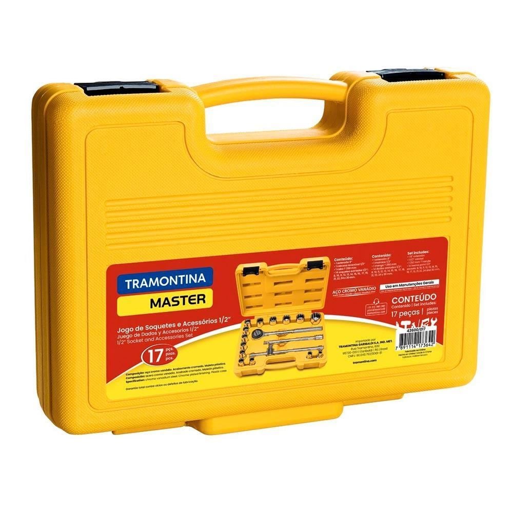 Jogo De Soquetes Estriados Encaixe 1/2" Com Maleta Tramontina - 43600/017