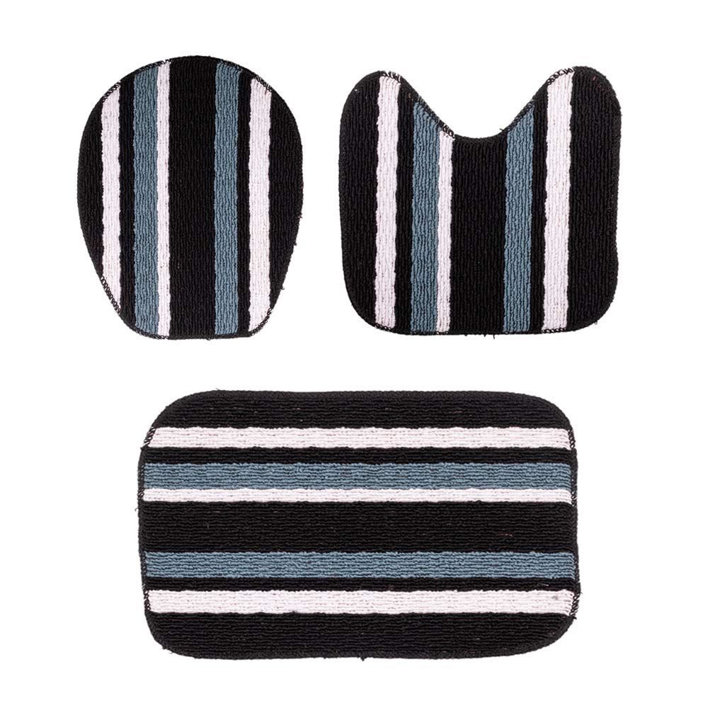 Jogo De Tapete Para Banheiro Onix 3 Peças Havan - Preto Listrado