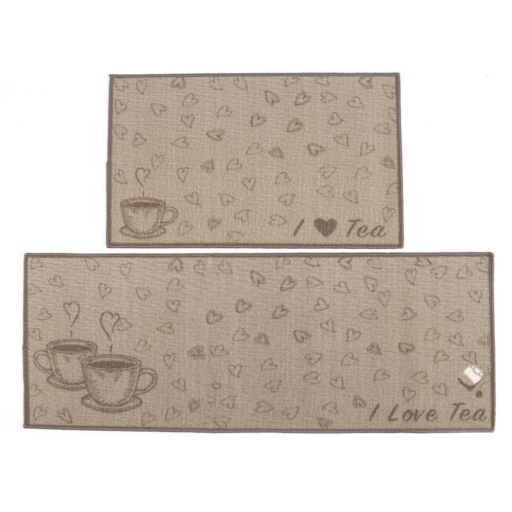 Jogo De Tapetes Napoli Para Cozinha 2 Peças Havan - I Love Tea Bege