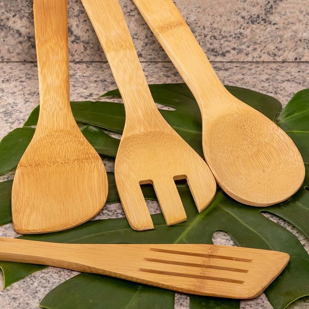 Jogo De Utensílios Finecasa 4 Peças - Bambu