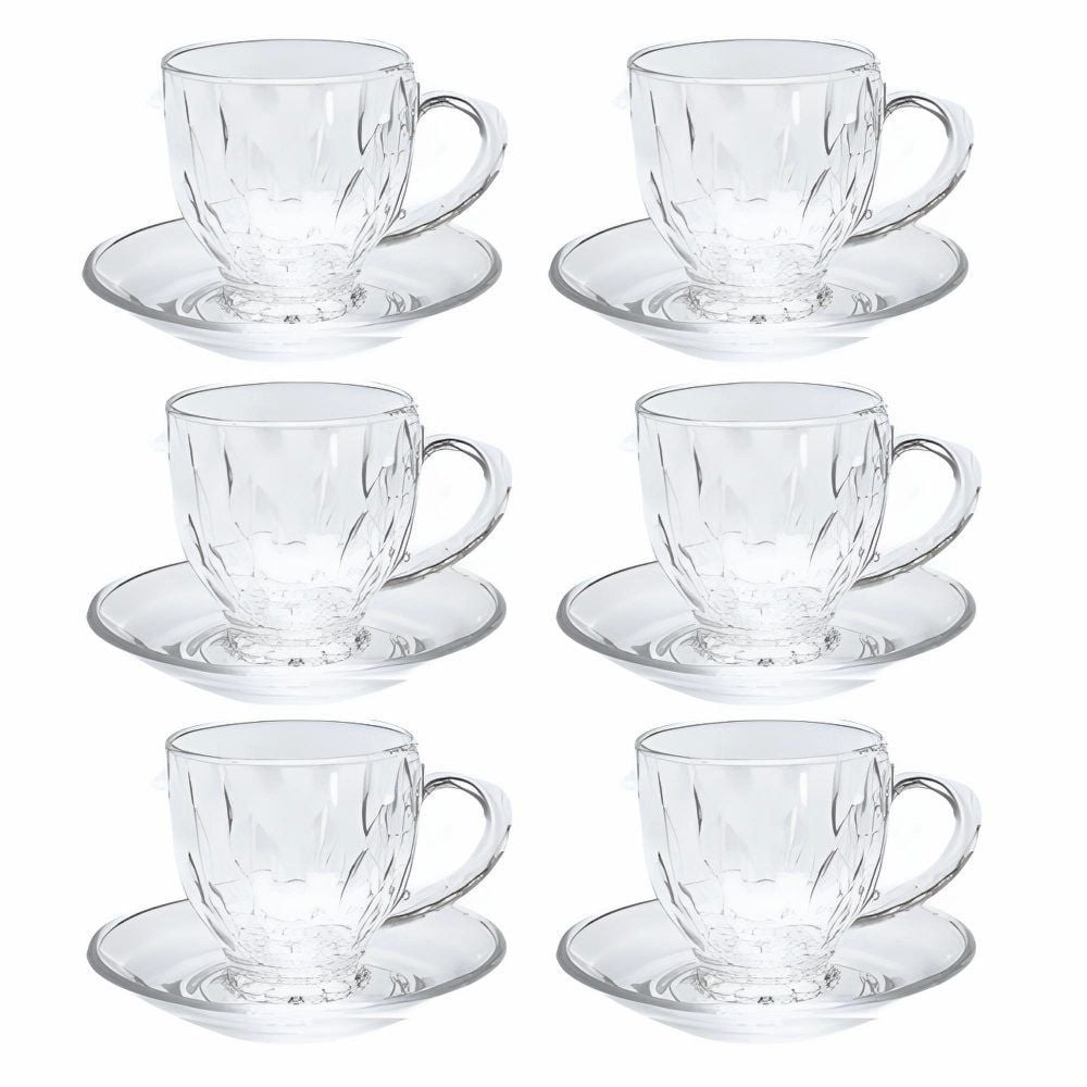 Jogo de Xícaras com Pires Anne Havan Casa 185Ml 12 Peças - Vidro