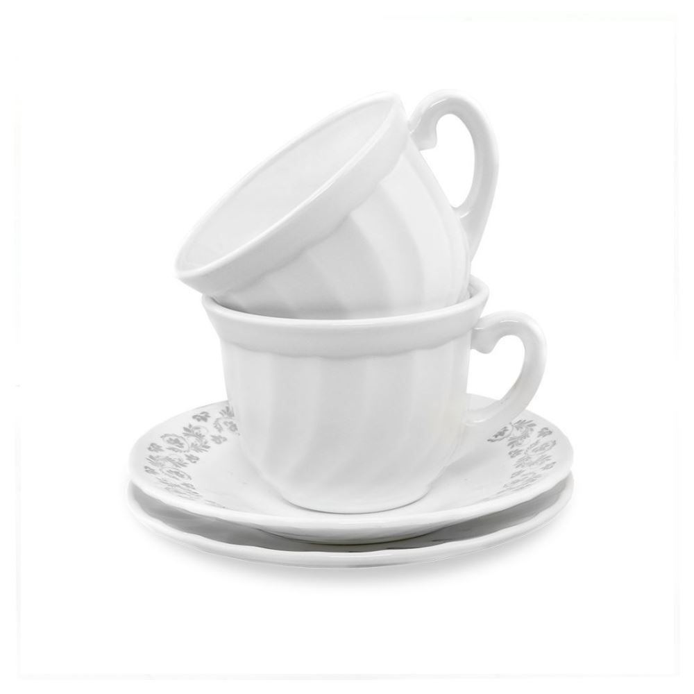 Jogo de Xícaras com Pires Opaline Milano 190Ml Havan Casa 12 pçs - Branco