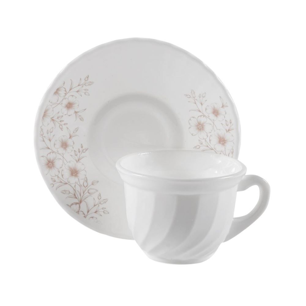 Jogo de Xícaras com Pires Opaline Safira 190Ml Havan Casa 12 pçs - Branco