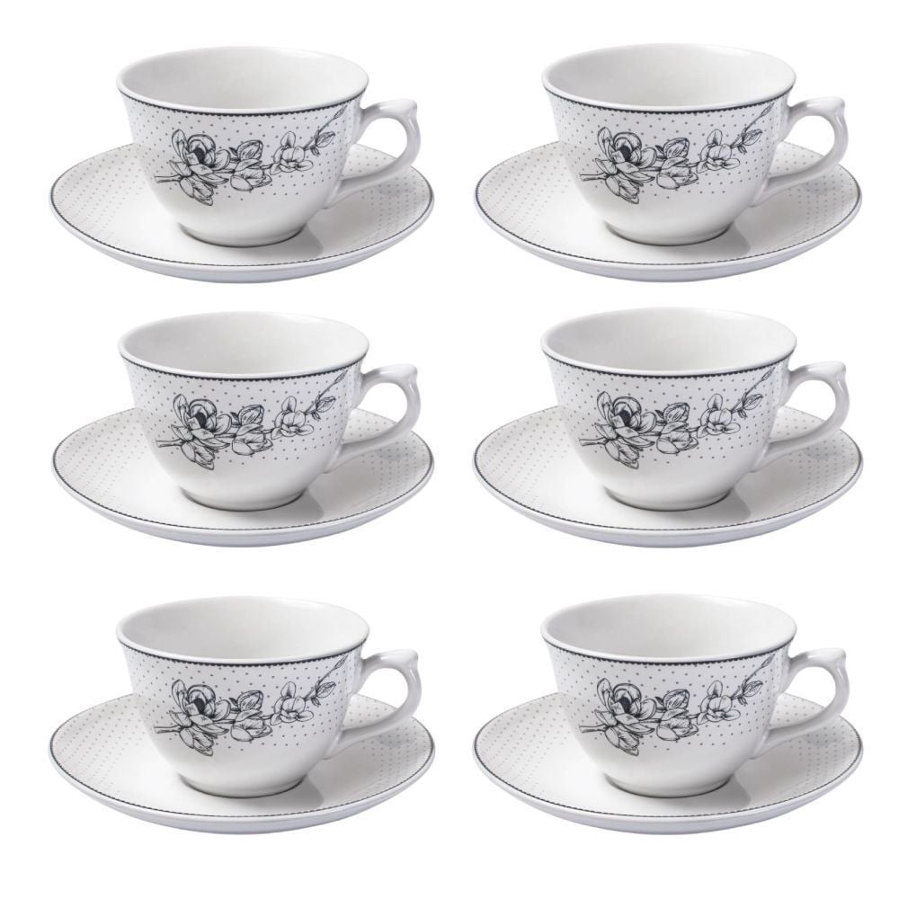 Jogo de Xícaras com Pires Porcelana Jasmine Havan Casa 12 Peças - Estampado