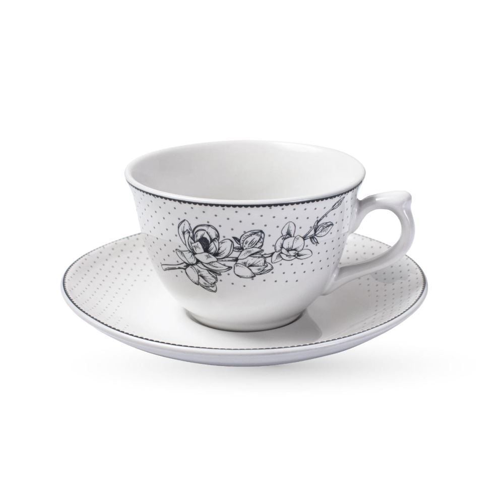 Jogo de Xícaras com Pires Porcelana Jasmine Havan Casa 12 Peças - Estampado