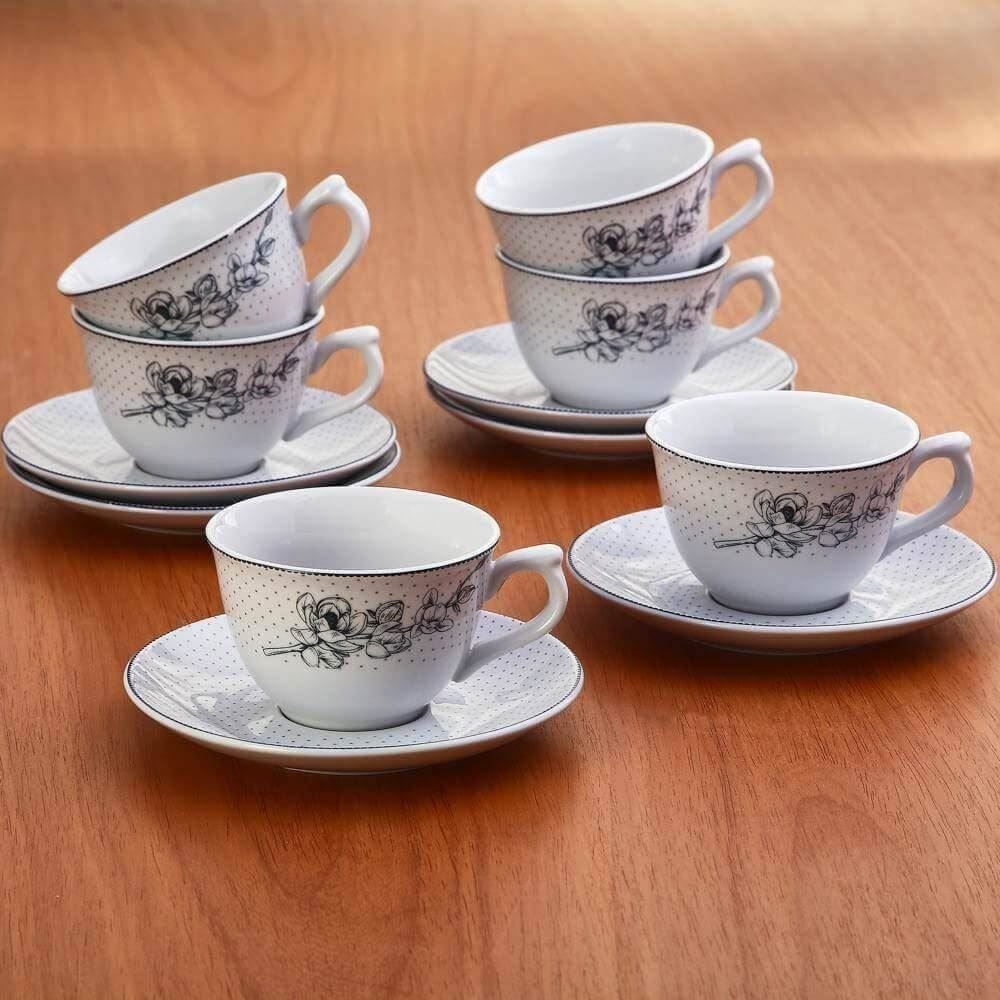 Jogo de Xícaras com Pires Porcelana Jasmine Havan Casa 12 Peças - Estampado