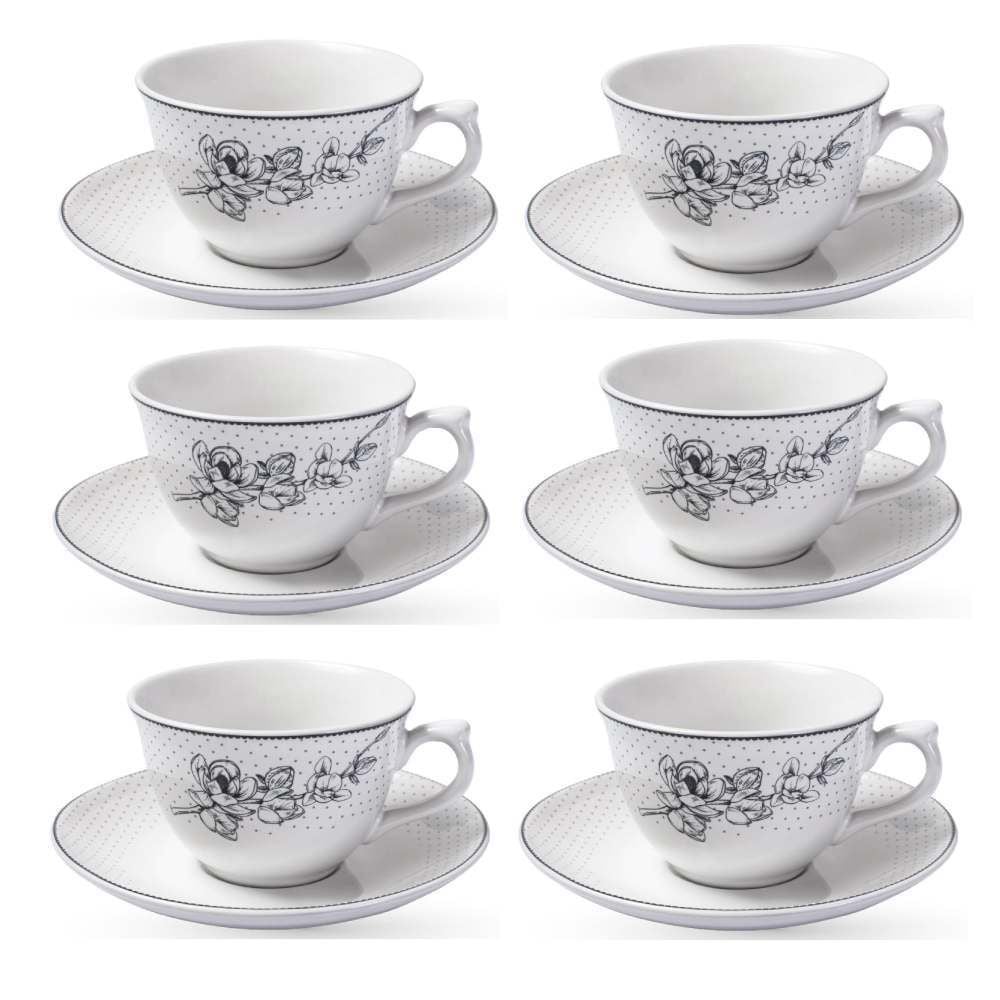 Jogo De Xícaras Com Pires Porcelana Jasmine Havan Casa 12 Pçs - Estampado