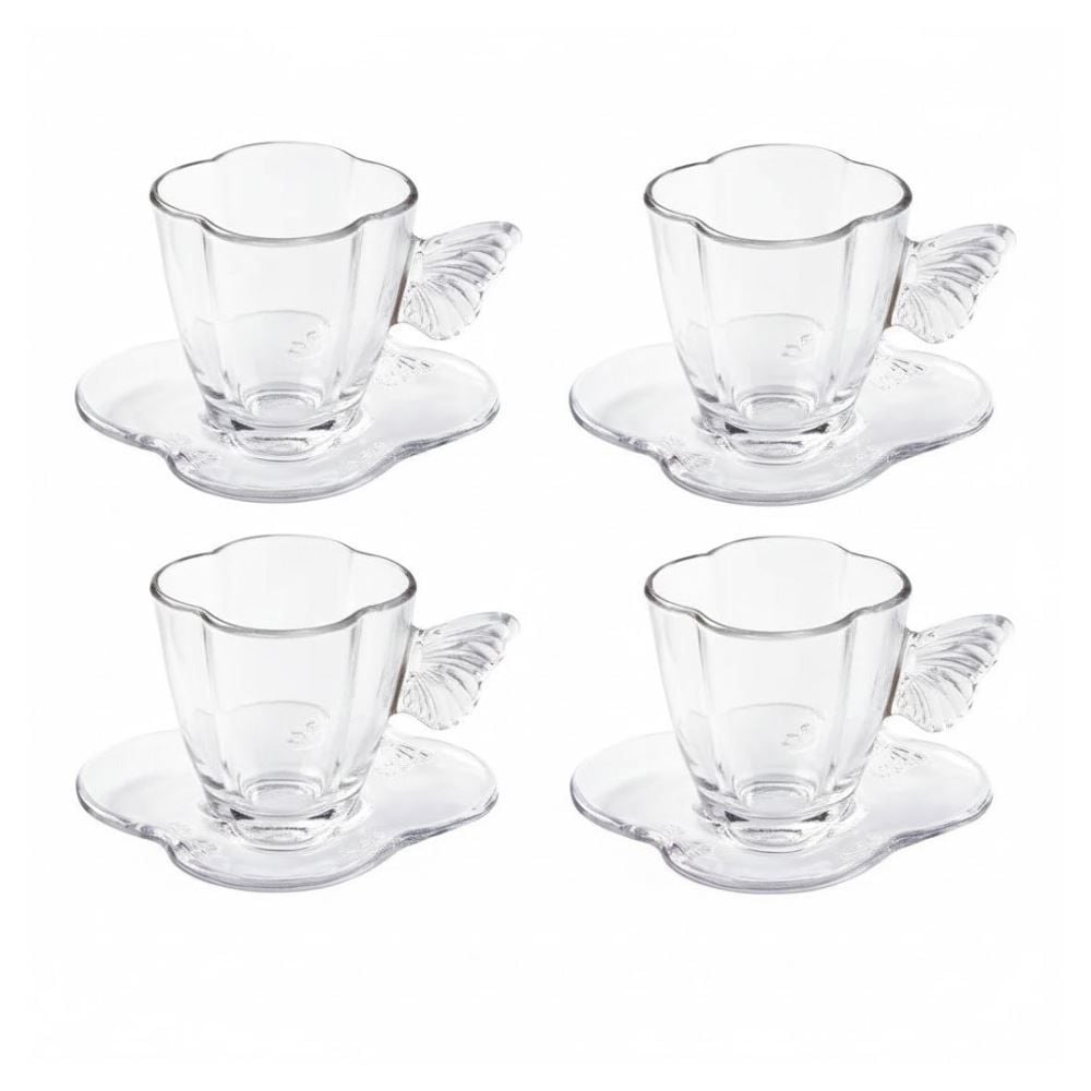 Jogo de Xícaras de Chá com Pires Butterfly Wolff 8 Peças - 180ml