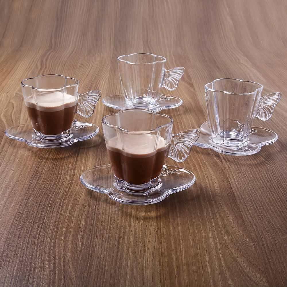 Jogo de Xícaras de Chá com Pires Butterfly Wolff 8 Peças - 180ml