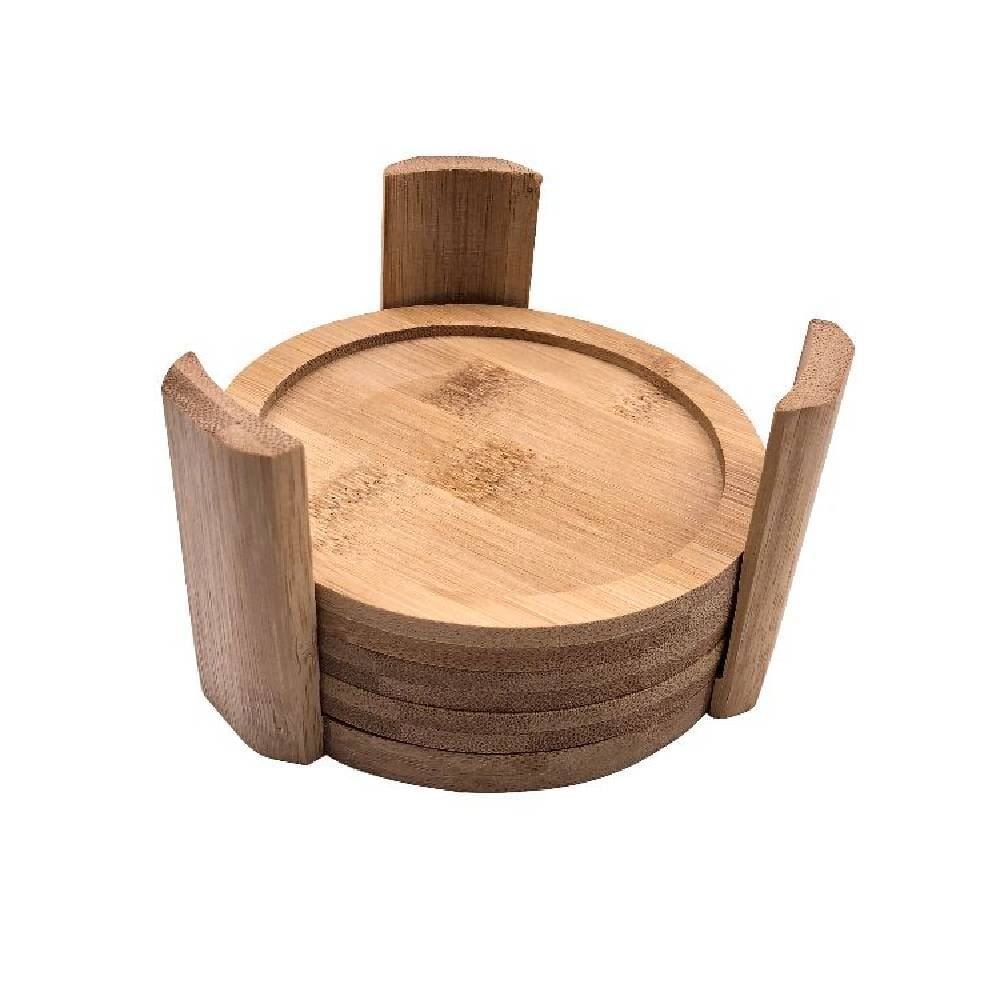 Jogo Descanso De Copo Com Suporte Redondo 6 Peças - Bambu