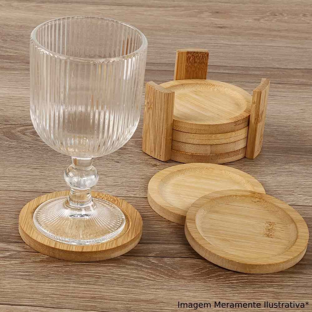 Jogo Descanso De Copos Redondo Com Suporte Ecokitchen Mimo 6 Pçs - Bambu