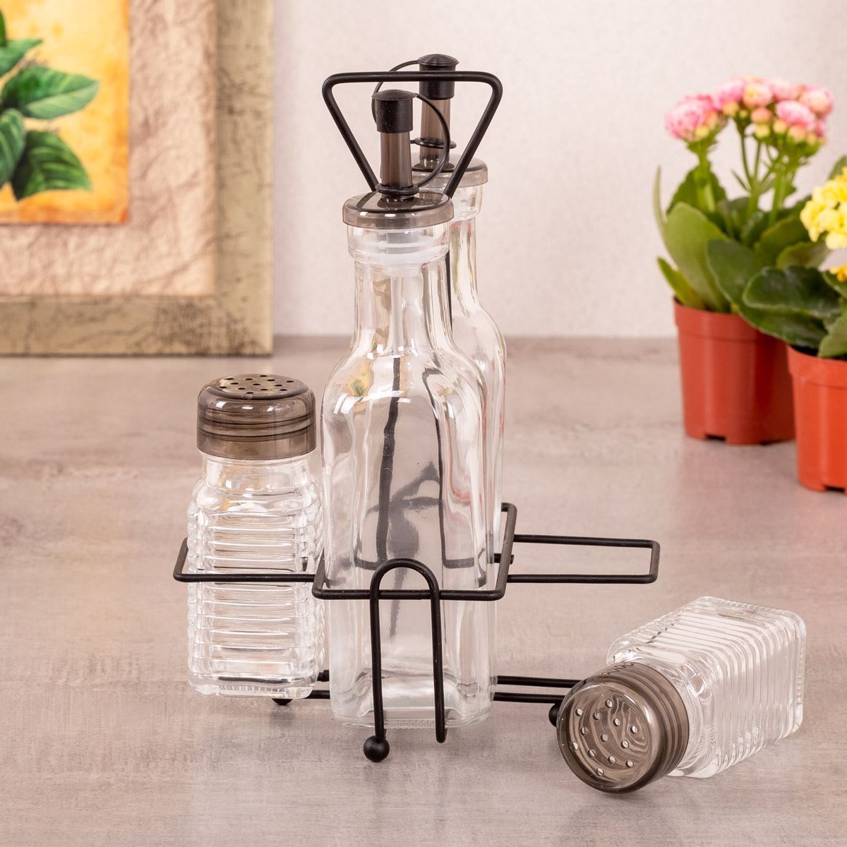 Jogo Galheteiro com Suporte 4 Peças Lyor - Transparente