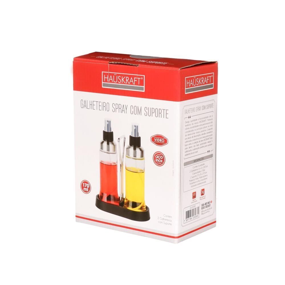 Jogo Galheteiro De Vidro Spray Hauskraft 170 Ml - 3 Peças 