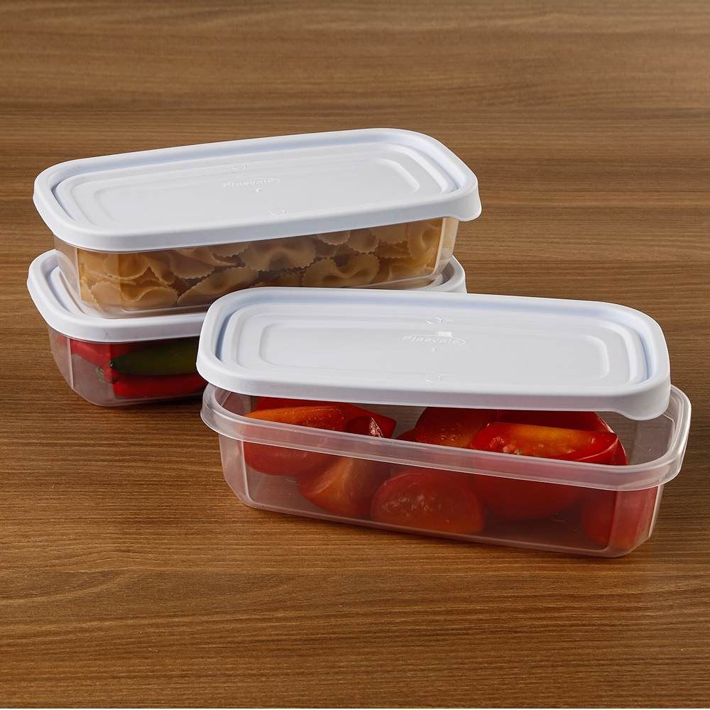 Jogo Potes De Plástico Mais Plasvale 710 Ml - Branco e Transparente 