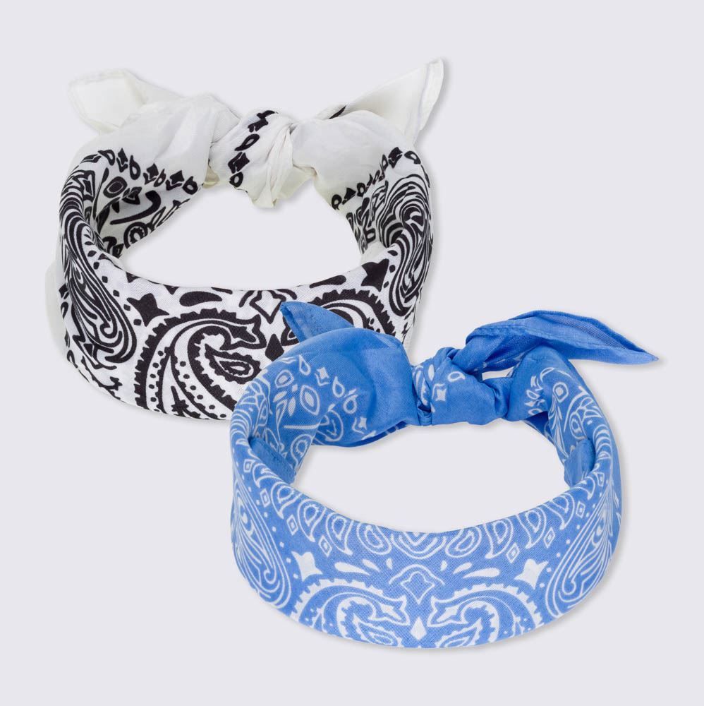 Kit 2 Bandanas Faixa Lenço Boby Blues - AZUL/ BRANCO U