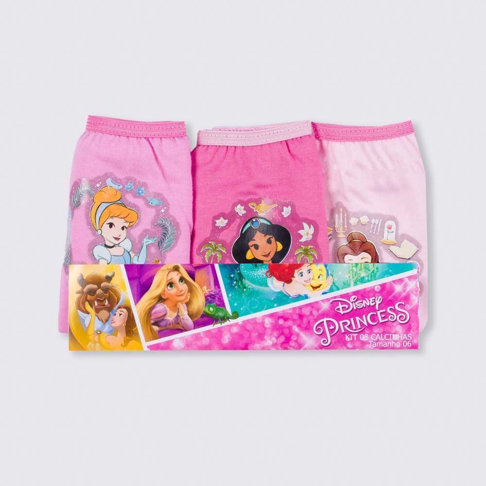Kit 3 Calcinhas 4 a 10 Anos Princesas Disney