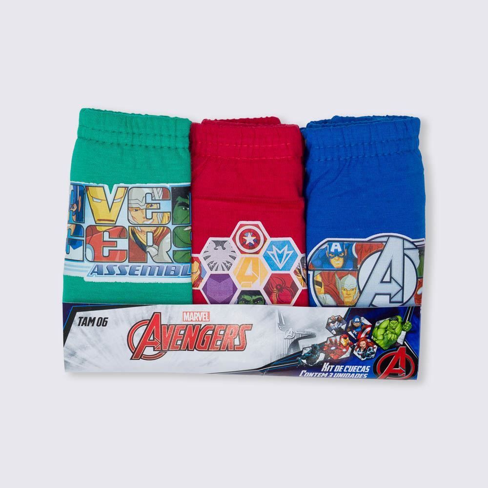 Kit 3 Cuecas Infantil 4 a 10 Anos Avengers 133 Marvel
