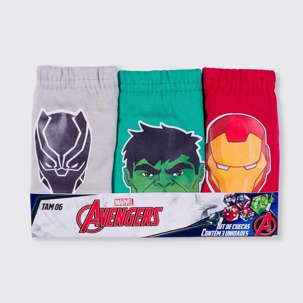 Kit 3 Cuecas 4 a 10 Anos Avengers Marvel
