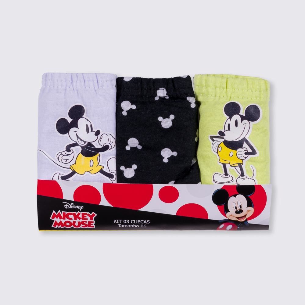 Kit 3 Cuecas 4 a 10 Anos Mickey Mouse Disney