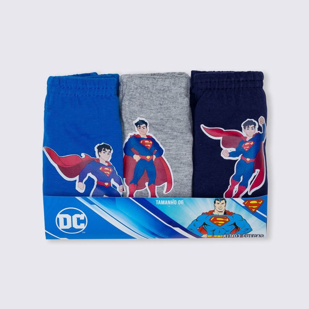Kit 3 Cuecas 4 a 10 Anos Superman 18 DC Comics