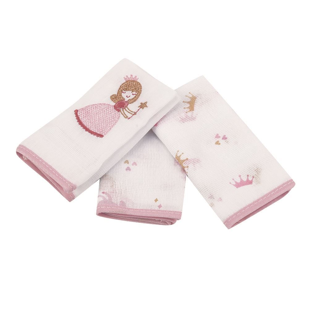 Kit 3 Panos De Boca 32Cm X 32Cm 100% Algodão Havan Baby - Princesa