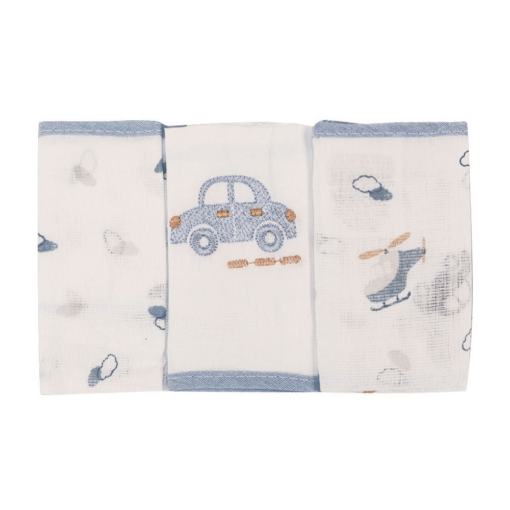 Kit 3 Panos De Boca 32Cm X 32Cm 100% Algodão Havan Baby - Carros
