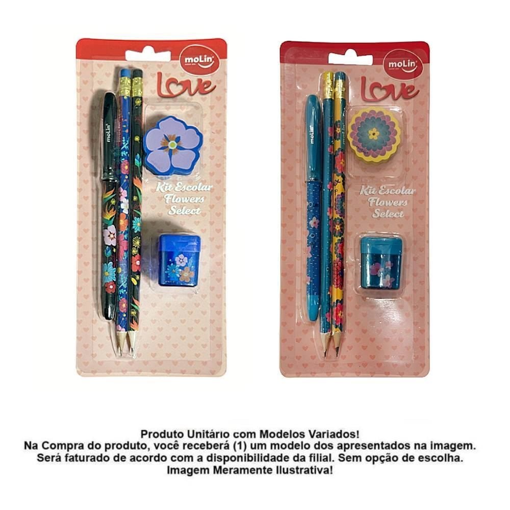 Kit Básico Escolar Love Flowers Select Molin - Sortido 