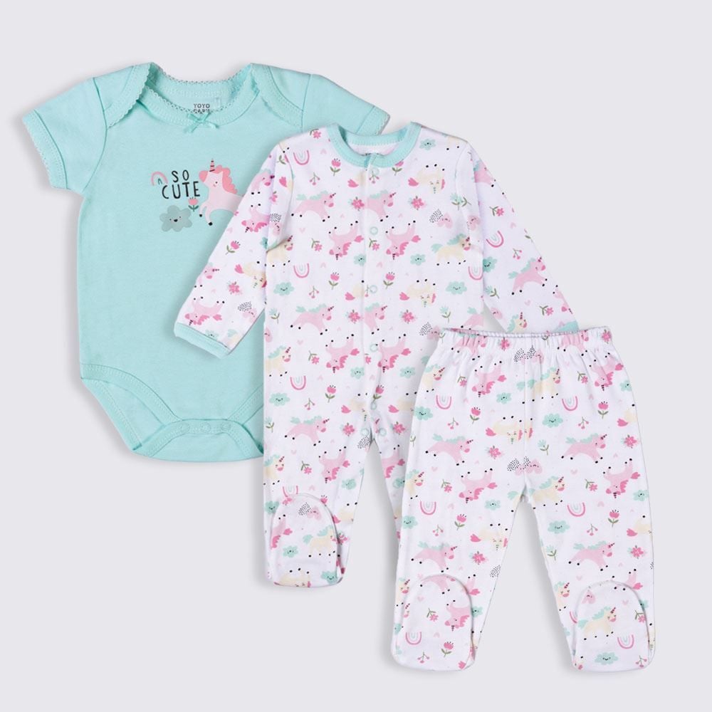 Kit Bebê Macacão, Body e Calça Yoyo Baby