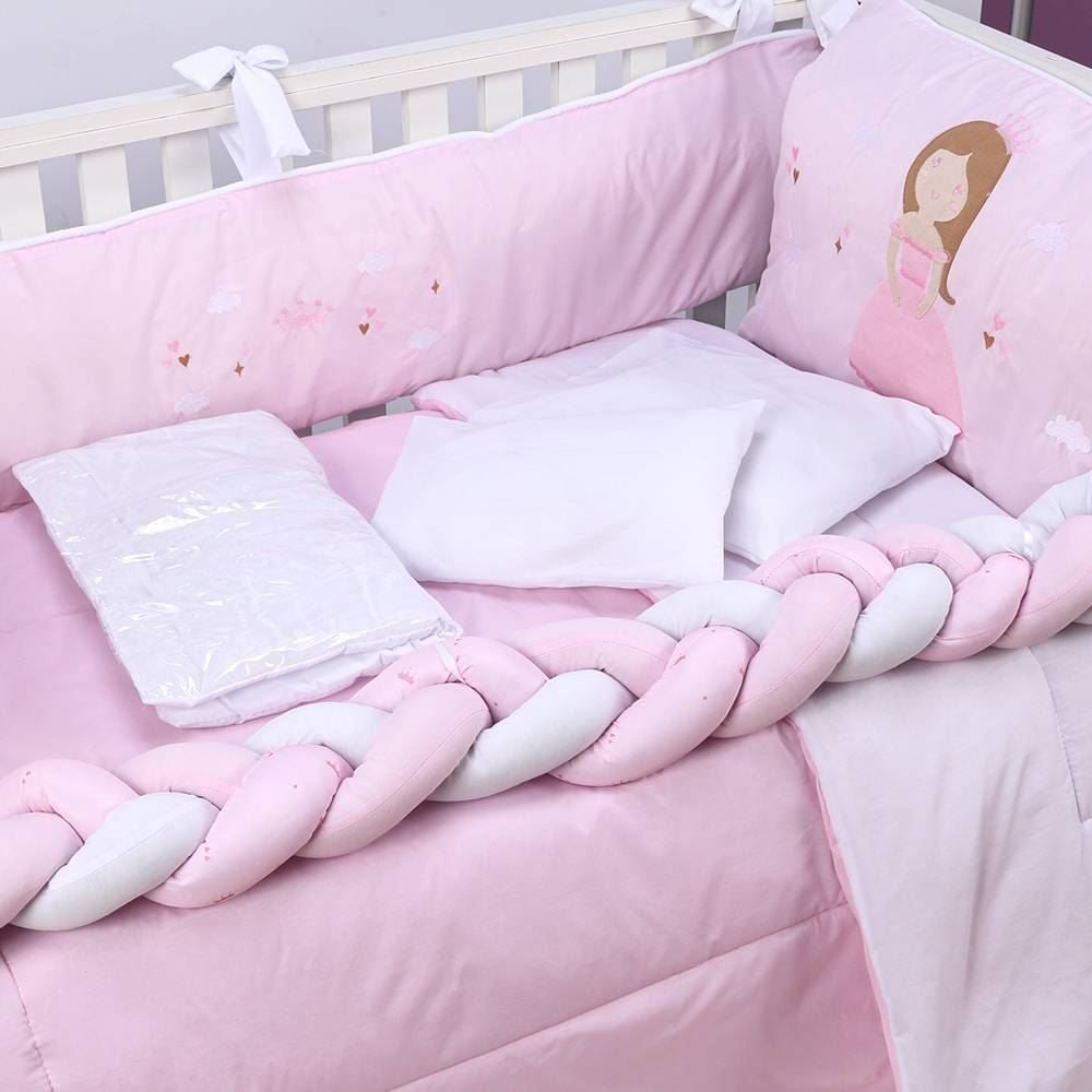 Kit Berço New Americano 9 Peças Yoyo Baby - Princesa Rosa