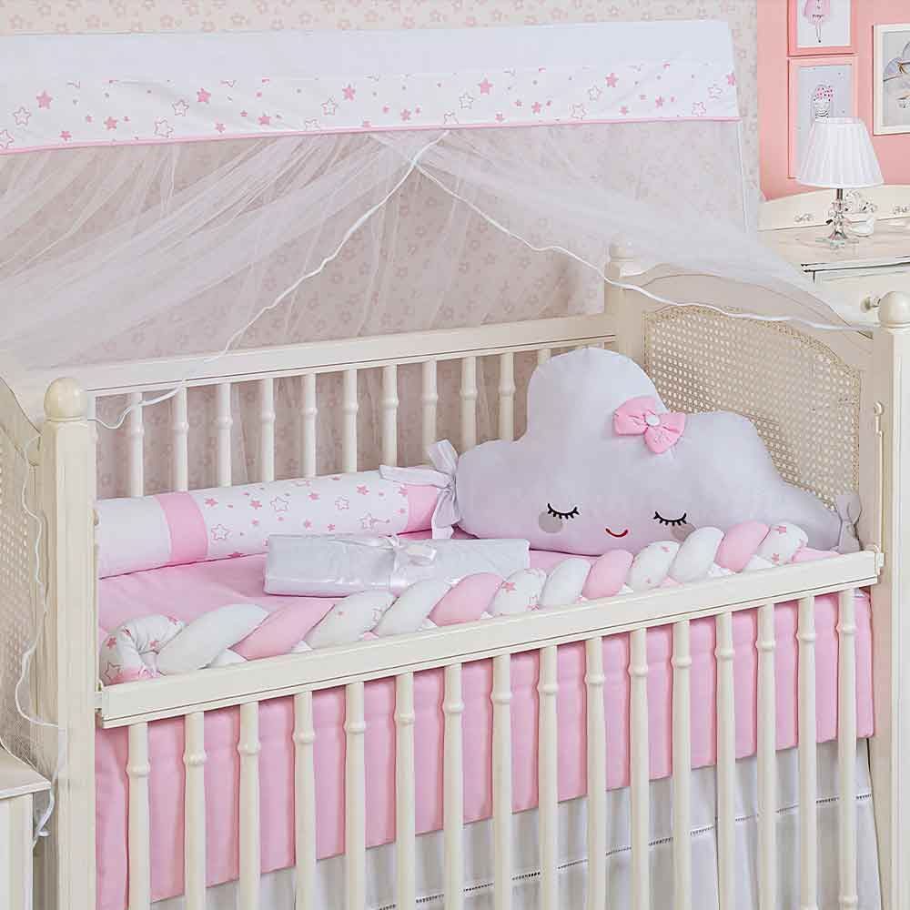 Kit Berço 9 Peças New Americano Yoyo Baby - Nuvem Estrelar Rosa