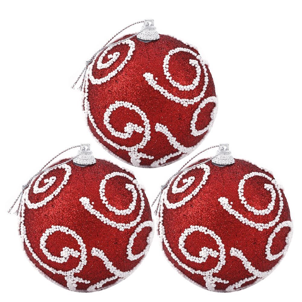 Kit Bolas De Natal Glitter Vermelho E Branco 3 Unidades Havan Casa - ST79647