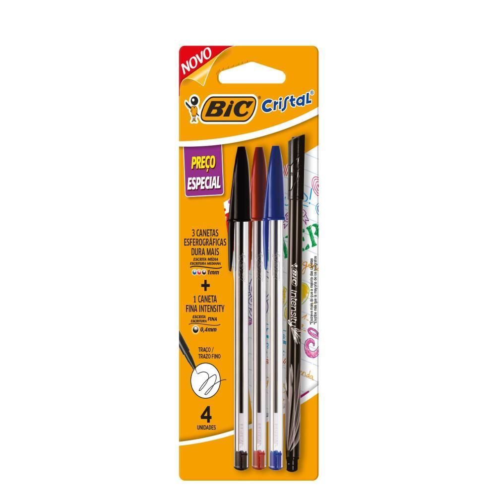 Kit Caneta Esferográfica E Caneta Fina Intensity Bic - 4 Unidades