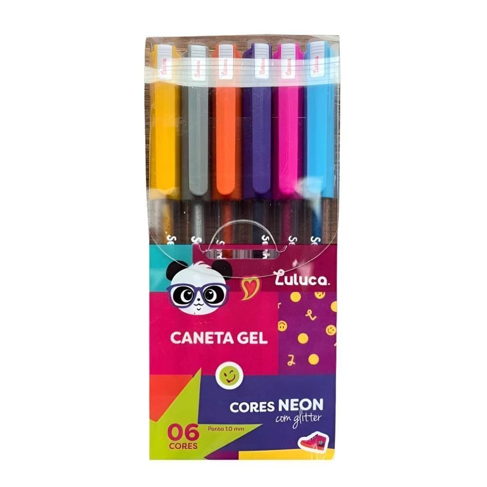 Kit Caneta Esferográfica Gel com Glitter 6 Peças - Luluca