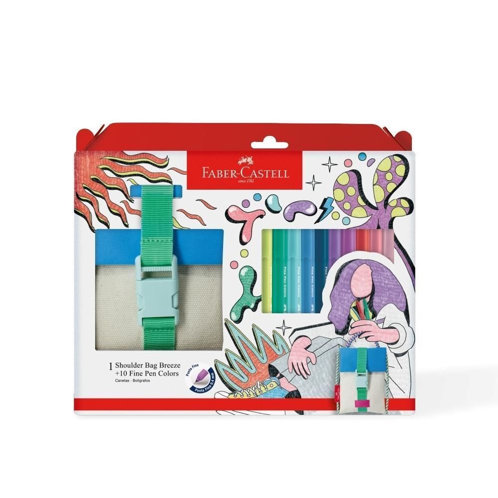 Kit Caneta Ponta Porosa Fina E Bolsa Breeze Faber Castell - Colorido