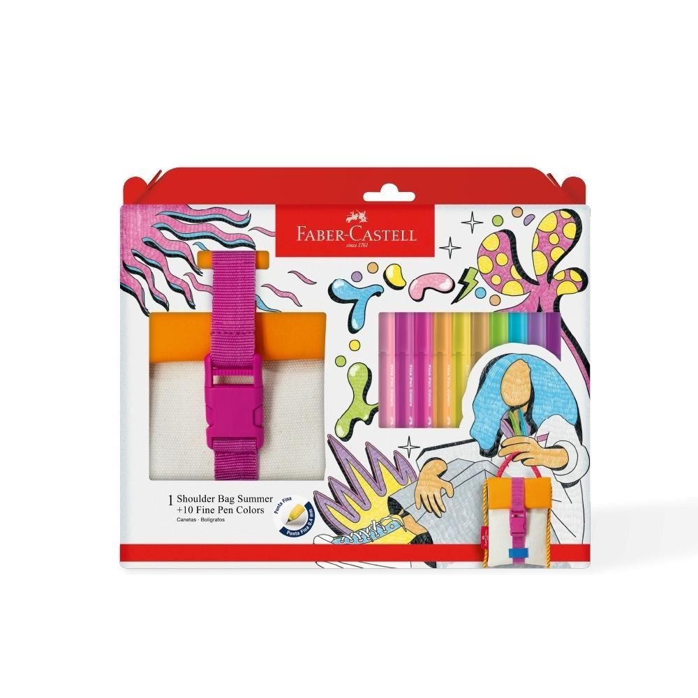 Kit Caneta Ponta Porosa Fina E Bolsa Summer Faber Castell - Colorido