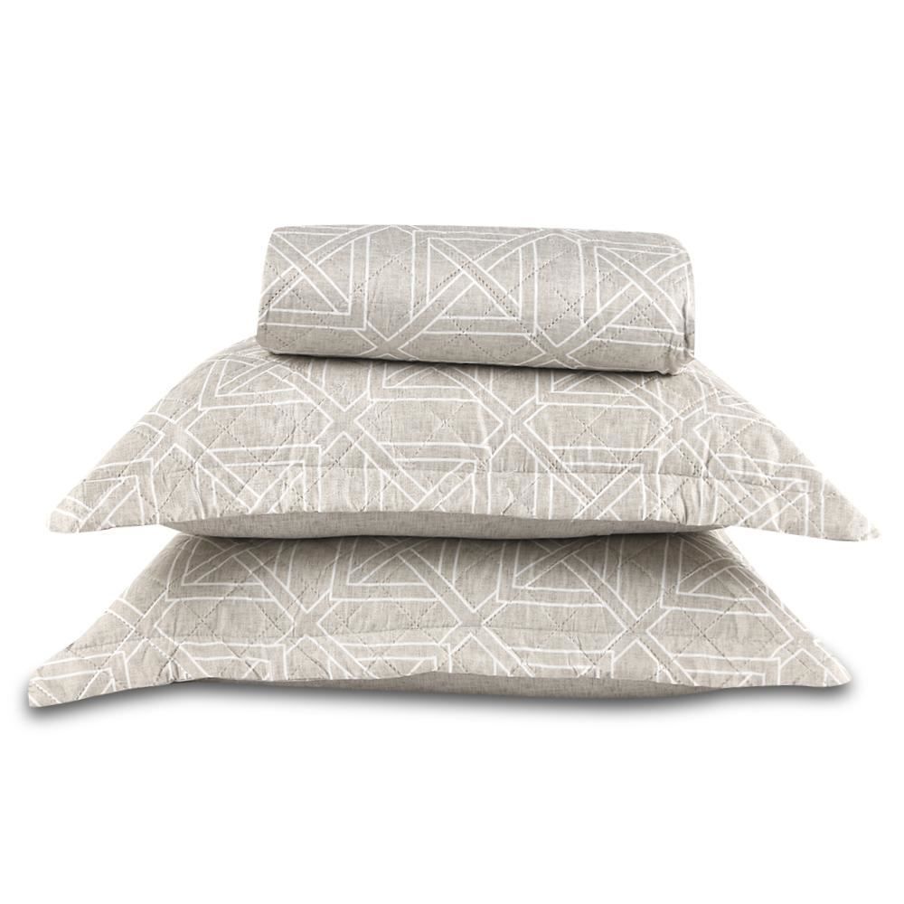 Kit Colcha Casal 100% Poliéster Versalhes Havan Casa 3 Pçs - Colin Bege Geo