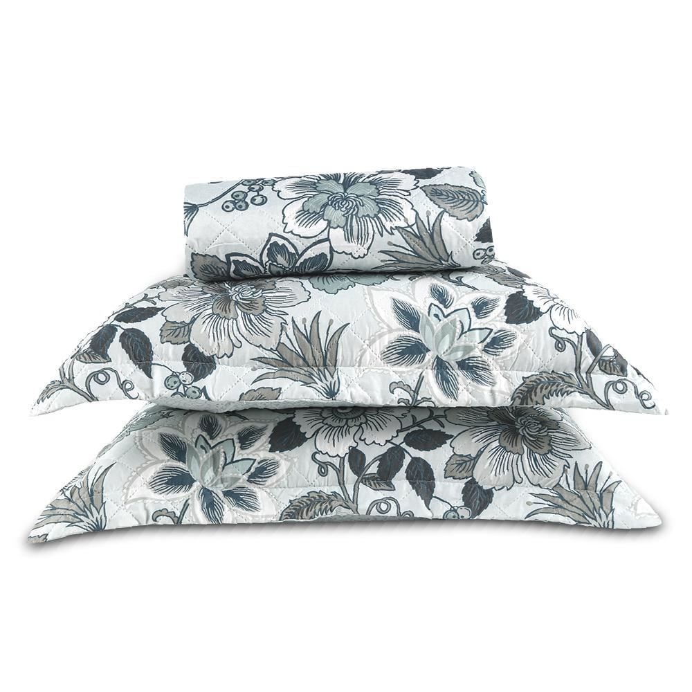 Kit Colcha Casal 100% Poliéster Versalhes Havan Casa 3 Pçs - Siena Cinza Floral