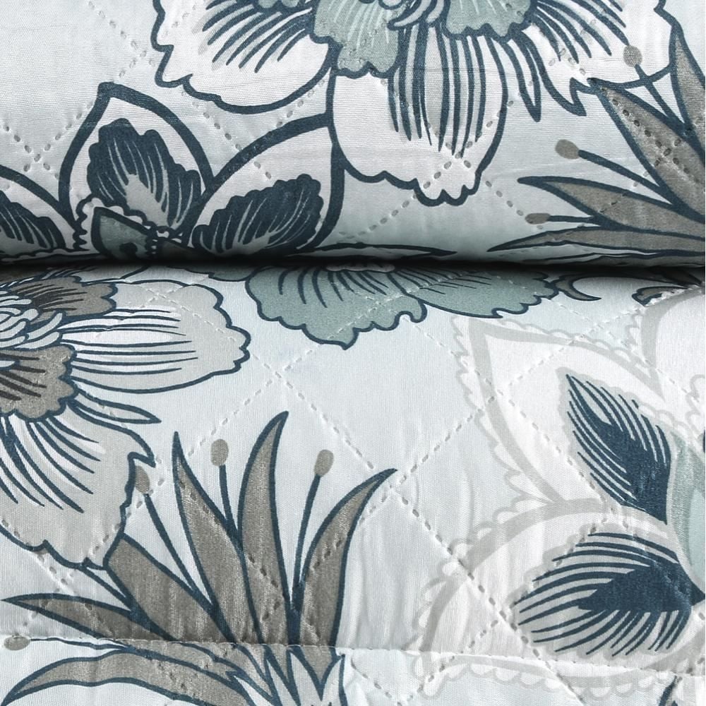 Kit Colcha Casal 100% Poliéster Versalhes Havan Casa 3 Pçs - Siena Cinza Floral