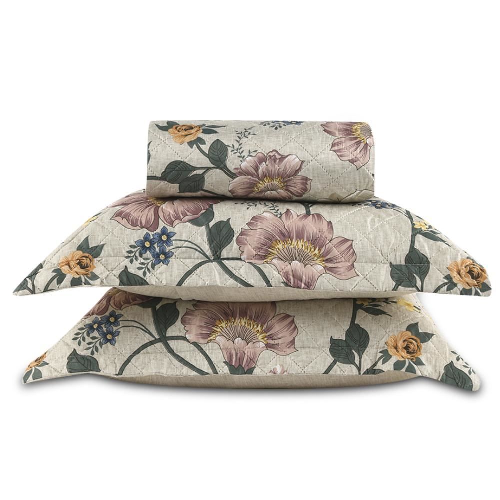 Kit Colcha Casal 100% Poliéster Versalhes Havan Casa 3 Pçs - Annie Bege Floral