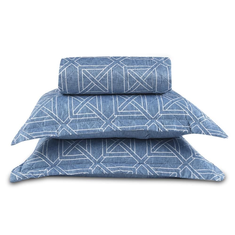 Kit Colcha Casal 100% Poliéster Versalhes Havan Casa 3 Pçs - Colin Azul Geo
