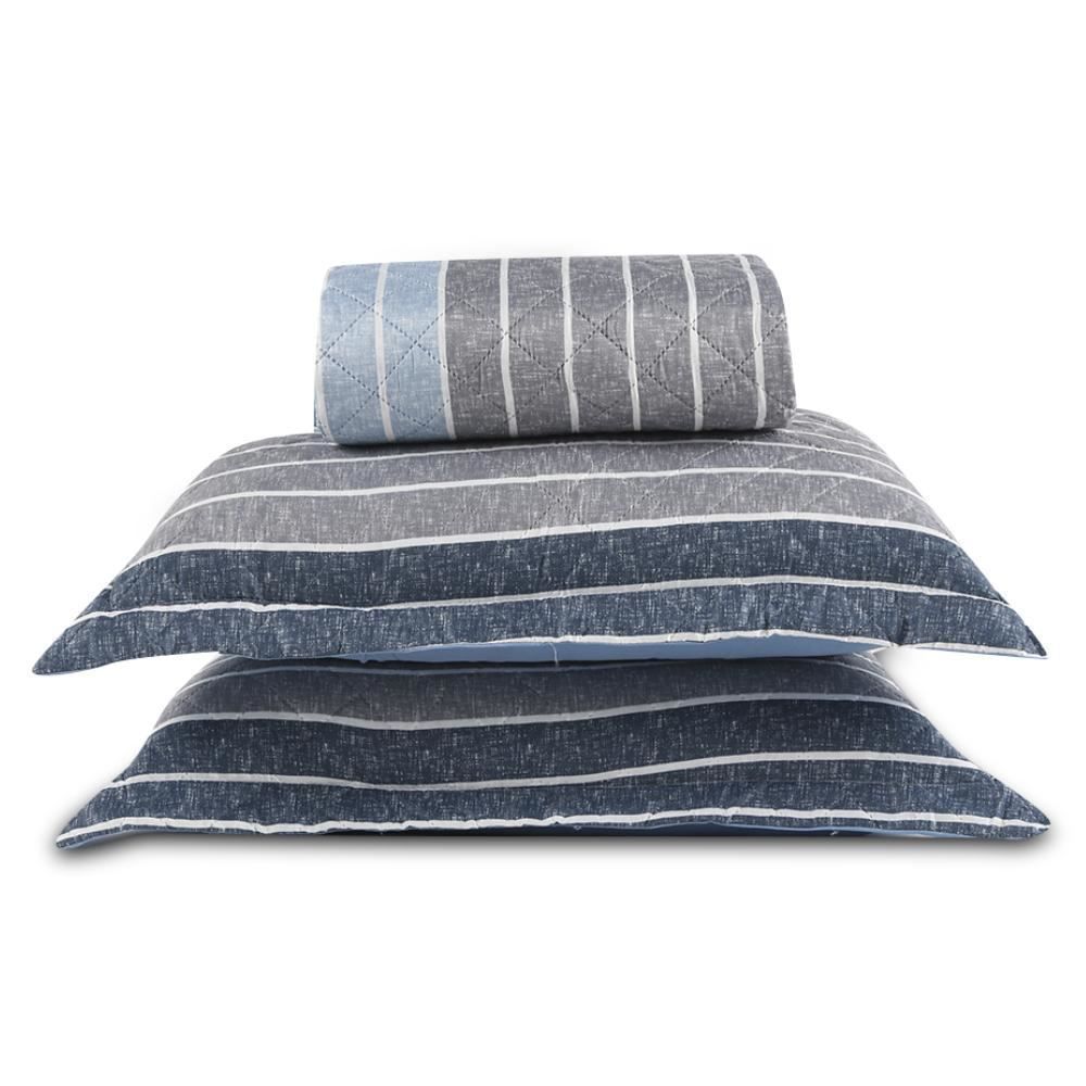 Kit Colcha Casal 100% Poliéster Versalhes Havan Casa 3 Pçs - Ronnie Azul Listra