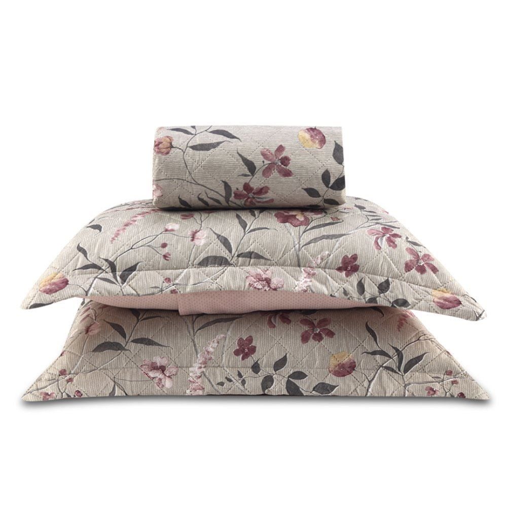 Kit Colcha Casal 100% Poliéster Versalhes Havan Casa 3 Pçs - Penelope Rosa Floral 