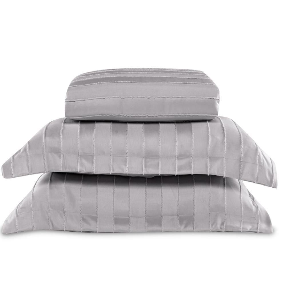 Kit Colcha Casal 100% Poliéster Lisa Premier Havan Casa 3 Pçs - Cinza