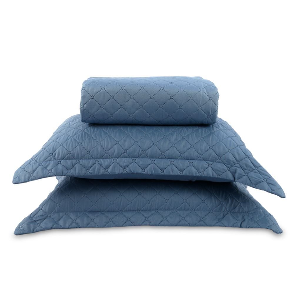 Kit Colcha Casal 100% Poliéster Lisa Versalhes Havan Casa 3 Peças - Azul