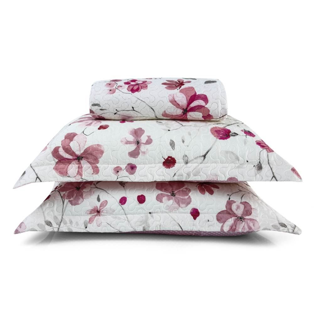 Kit Colcha Casal 150 Fios Havan Casa 3 Pçs - Garden Rosa Floral