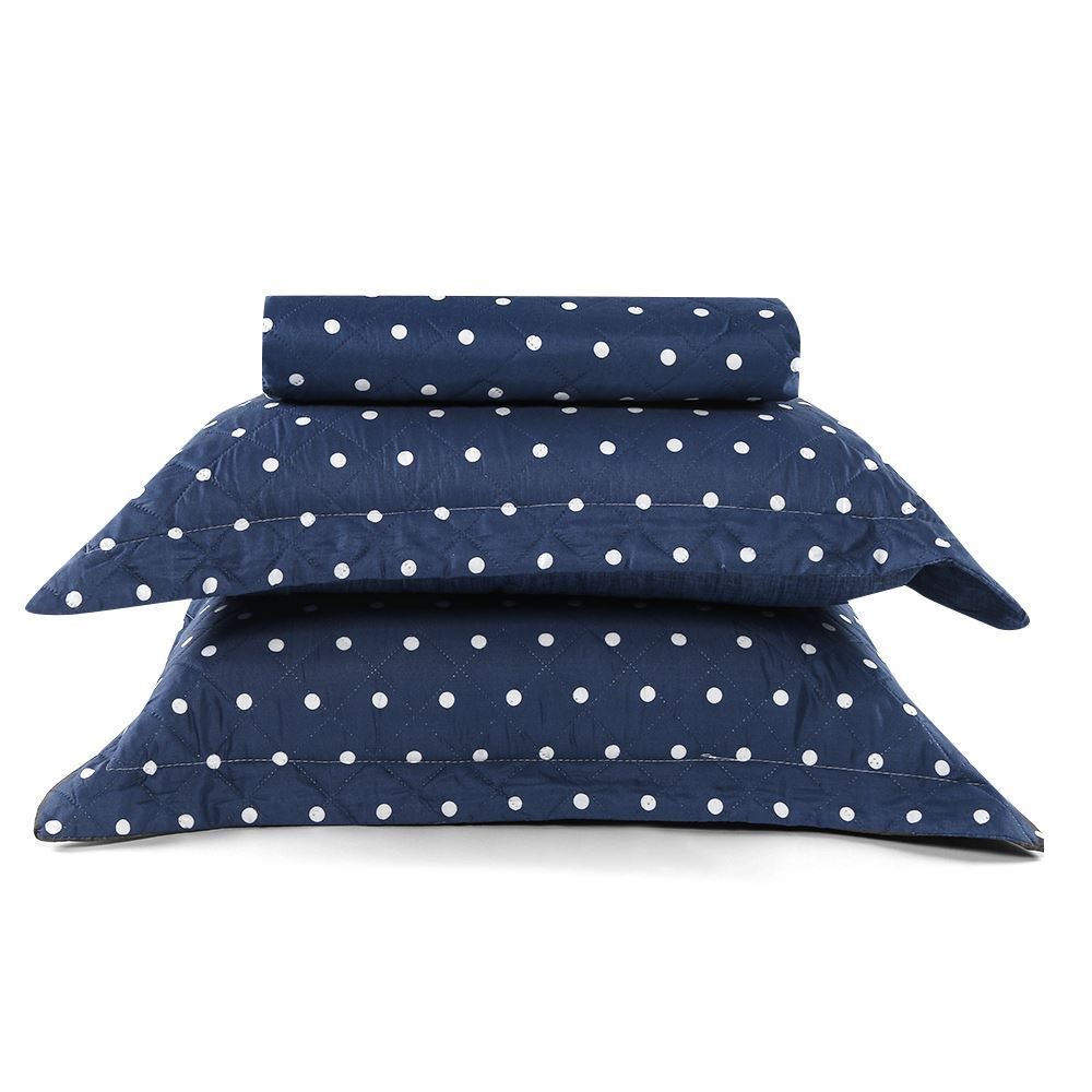 Kit Colcha Casal Dupla Face 150 Fios Versalhes Poá Havan Casa - Azul