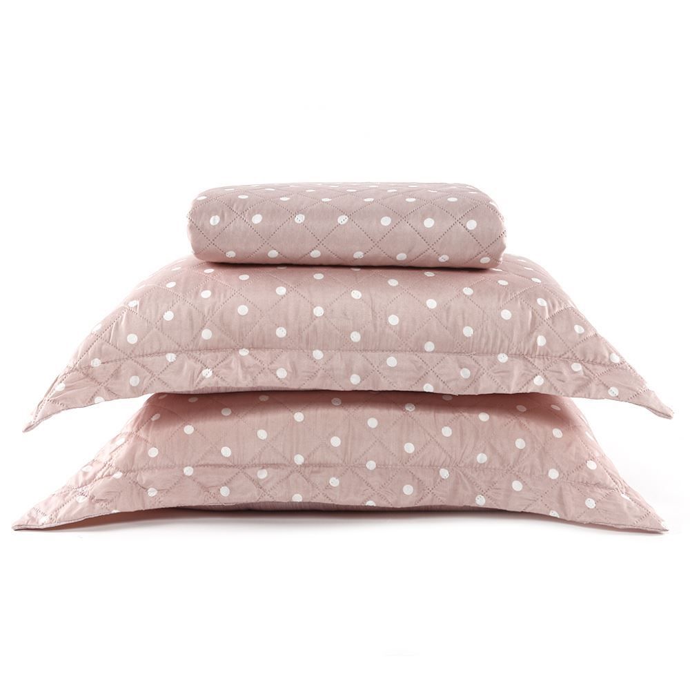 Kit Colcha Casal Dupla Face 150 Fios Versalhes Poá Havan Casa - Rosa Pálido 
