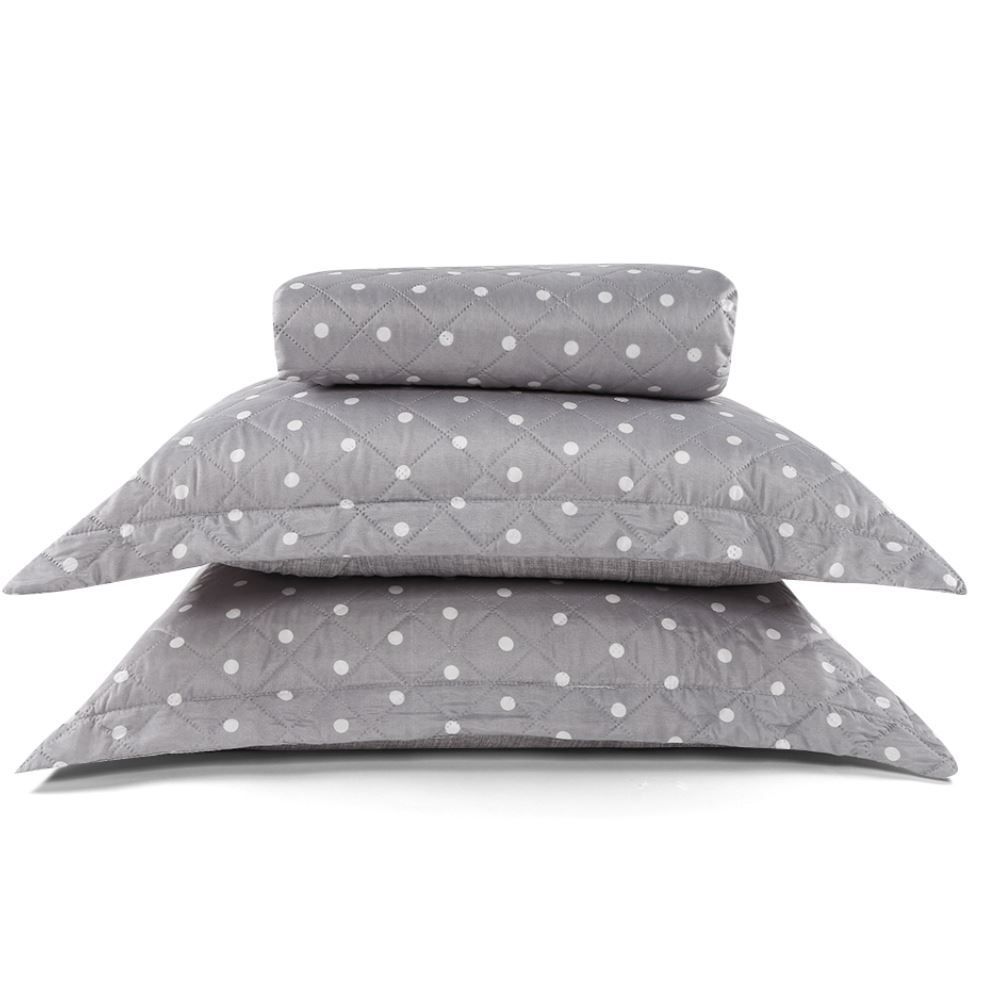 Kit Colcha Casal Dupla Face 150 Fios Versalhes Poá Havan Casa - Cinza Amianto