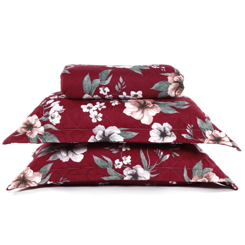 Kit Colcha Casal Estampada Versalhes 3 Peças Havan Casa - Toscana Vinho Floral